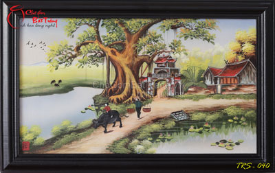 Tranh sứ vẽ cảnh cổng làng quê Bắc Bộ