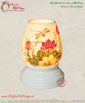 Đèn đốt tinh dầu hình Quả trứng vẽ Hoa Sen